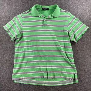 Vintage Preppy Classic Y2K Mens Green Gray White Triple Stripe Polo Shirt Size L